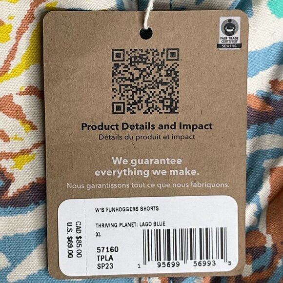 PATAGONIA WOMEN'S FUNHOGGERS COTTON SHORTS SIZE XS 4" THRIVING PLANET LAGO BLUE - Picture 9 of 12